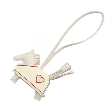 HERMES Rodeo PM Robeo Coeur Bag charm Agneau milo Swift leather Beige Red K