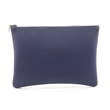 HERMES Neobain GM Pouch bag H104313M 01 Fabric Navy Blue Marine Used Women