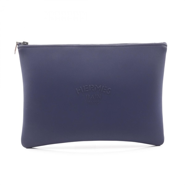 HERMES Neobain GM Pouch bag H104313M 01 Fabric Navy Blue Marine Used Women