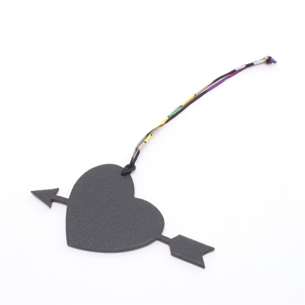 HERMES Petite H Heart bag charm Epsom Togo leather Black Bordeaux Used Women