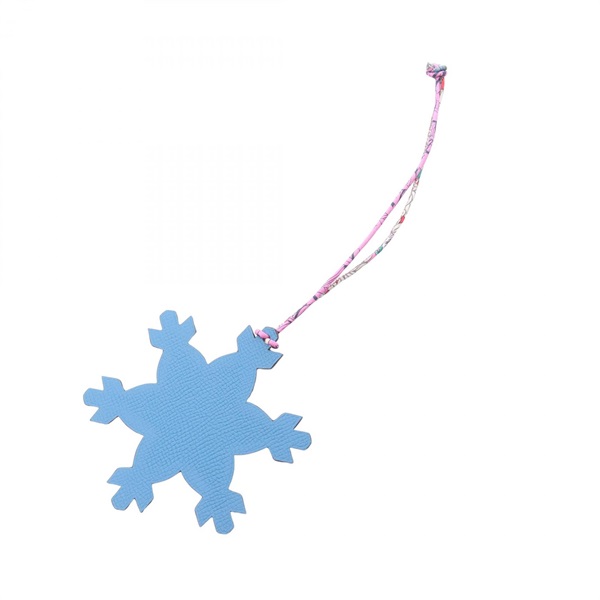 HERMES Petit H Snowflake bag charm Togo Epsom leather Blue Brown Used Women