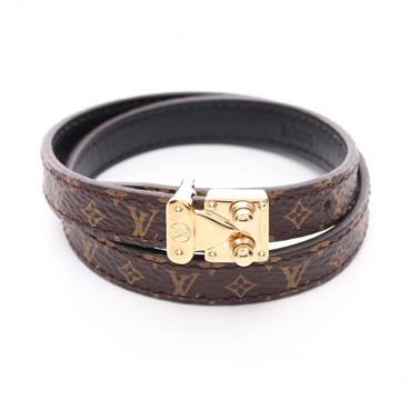 LOUIS VUITTON S Lock Double Tour Bracelet M4088F leather monogram Brown Used