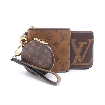 LOUIS VUITTON Pochette Trio Pouch M68756 Monogram Giant Reverse Brown Black Used