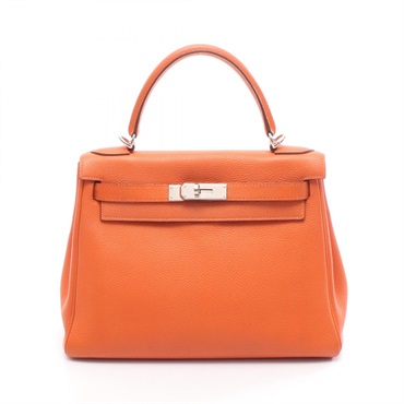 HERMES Kelly 28 shoulder Handbag J Togo leather Orange Used Women SHW