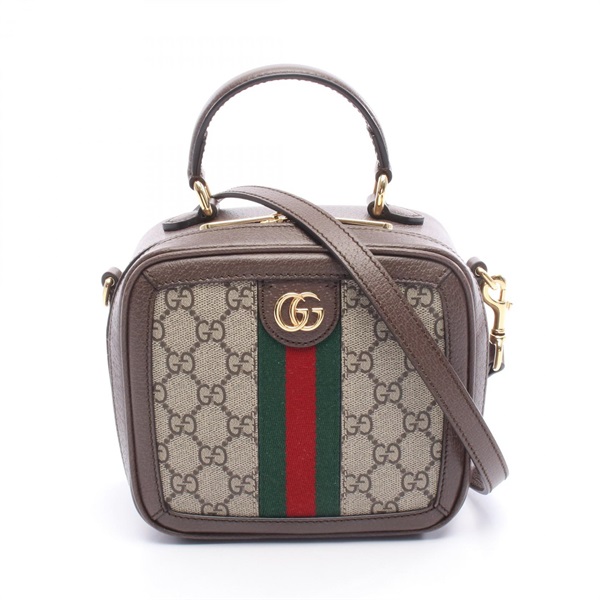 GUCCI Ophidia Mini Top Handle Shulder Handbag 772157 canvas Beige Brown Used