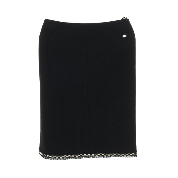 CHANEL COCO Mark skirt #38 P24794 V15066 tweed wool silk Black Used Women