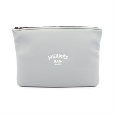 HERMES Neobain GM Pouch bag Neoprene Gray Used Women