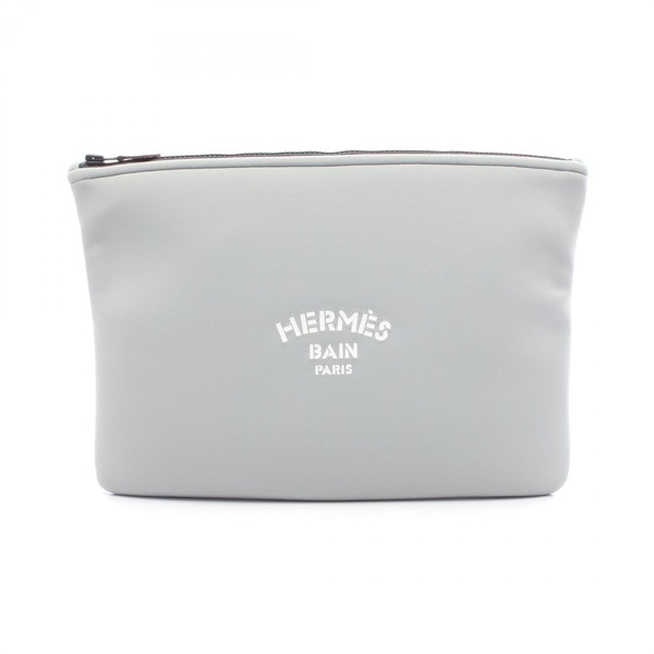 HERMES Neobain GM Pouch bag Neoprene Gray Used Women