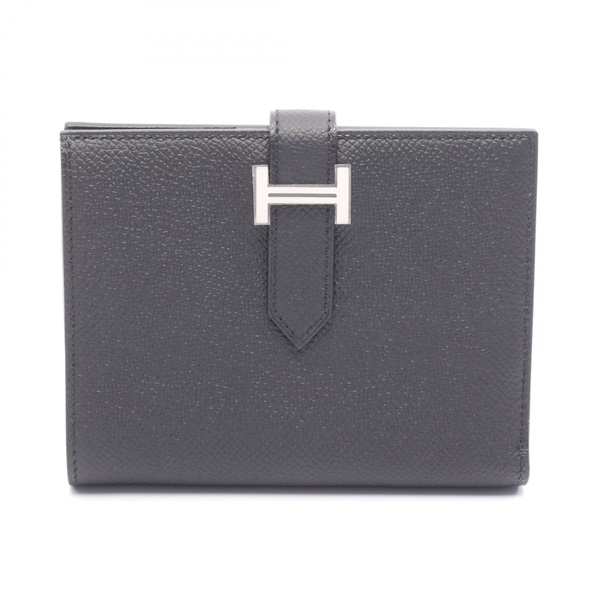 HERMES Bearn Compact Bi-fold wallet purse W Epsom leather SHW Black Used Women