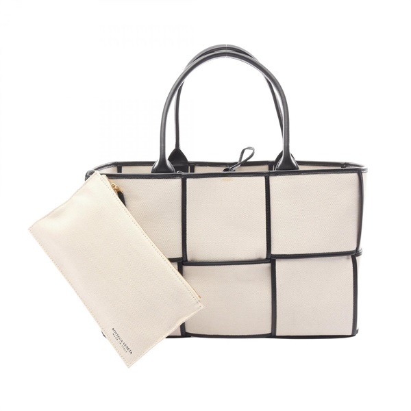 BOTTEGA VENETA Arco Maxi Intrecciato Tote Bag canvas leather White Black Used
