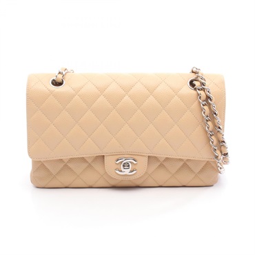 CHANEL Matelasse w flap Chain Shoulder Handbag A01112 leather Beige SHW Used CC