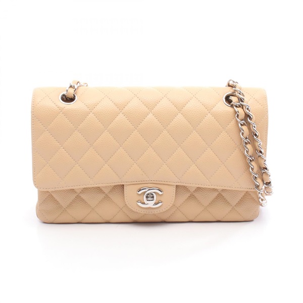 CHANEL Matelasse w flap Chain Shoulder Handbag A01112 leather Beige SHW Used CC