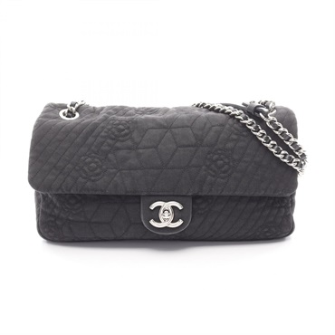 CHANEL Camelia Chain Shoulder Handbag A66902 denim leather Black SHW Used CC