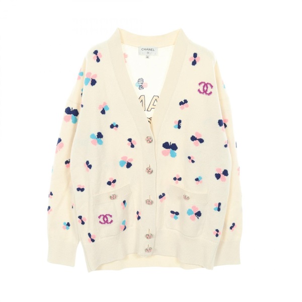 CHANEL COCO Mark button cardigan knitwear #38 P77000 K11116 cashmere White Used