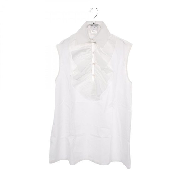 CHANEL Ruffle sleeveless shirt blouse P47716V12141 cotton White Used Women #40