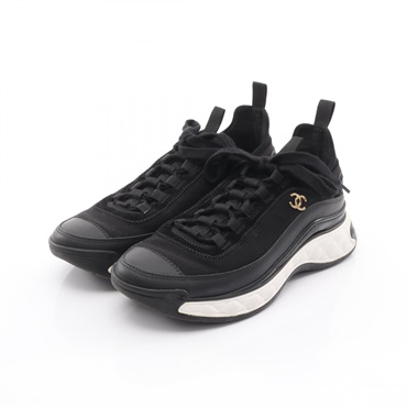 CHANEL COCO Mark sneakers shoes #38 G35617 leather Suede Fabric Black Used Women