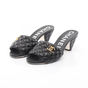 CHANEL Matelasse COCO Mark heel Sandals shoes #37 G38820 leather Black Used CC