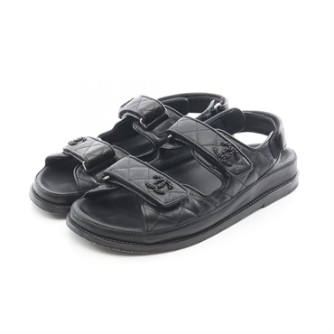 CHANEL Comfort Matelasse Sandals shoes #37 G31848 leather Black Used Women CC