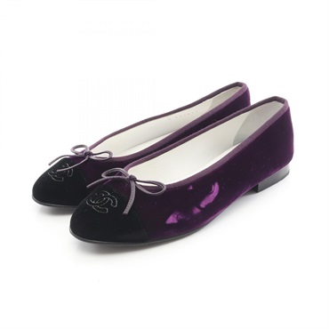 CHANEL BALLERINA Pumps Shoes flat #36 1/2 G02819 Fabric Purple Black Used Women