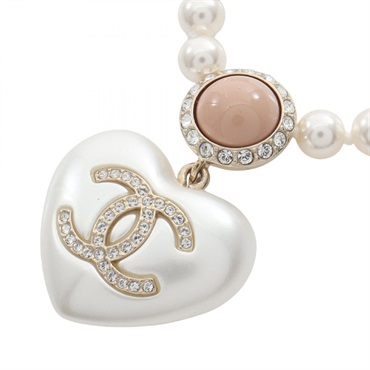 CHANEL COCO Mark Heart Necklace Pendant Gold Plated Artificial pearl Used Women