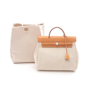 HERMES Herbag a Dos PM Rucksack Backpack C Hunter Toile H natural Used SHW