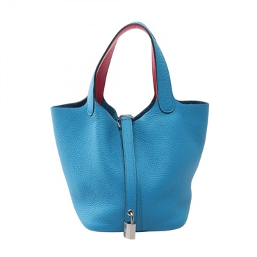 HERMES Picotin Lock PM Handbag Y Taurillon Clemence Swift leather Blue frida SHW