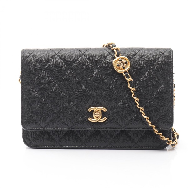 CHANEL Matelasse icon chain crossbody Shoulder Bag purse Calfskin Black Used GHW