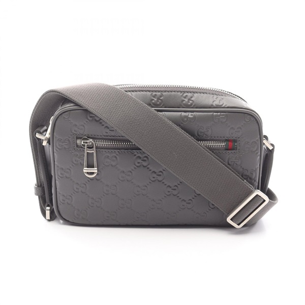 GUCCI GG Emblem Small Crossbody Shoulder Bag 850242 leather Gray Used mens