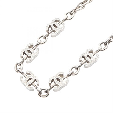 CHANEL COCO Mark Choker Stainless Steel Rhinestone 36.5cm Used Women