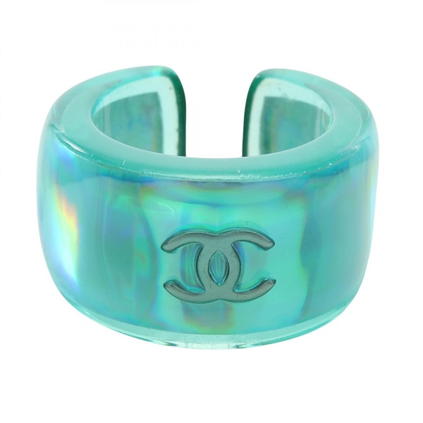 CHANEL COCO Mark Ring bague #6.75 US size Plastic Green Used