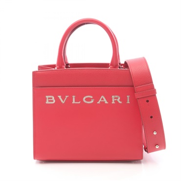 BVLGARI Shoulder Crossbody Handbag 291656 leather Red logo Used Women