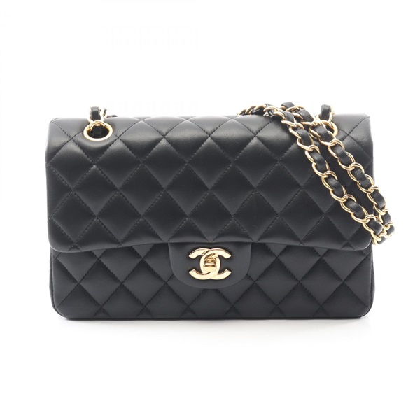 CHANEL Matelasse double flap Shoulder Handbag A01113 leather Black GHW Used CC