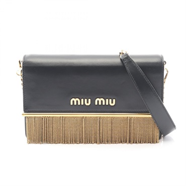 Miu Miu Crossbody Shoulder Bag leather Black Used Women logo