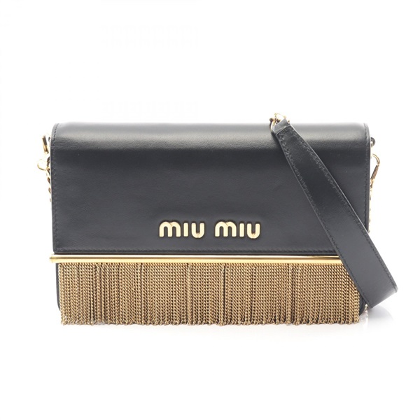 Miu Miu Crossbody Shoulder Bag leather Black Used Women logo