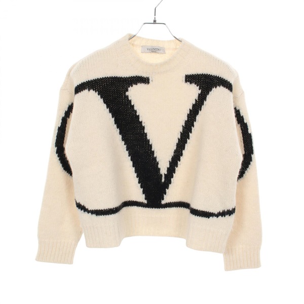 Valentino V logo knit alpaca White Black #M Used Women