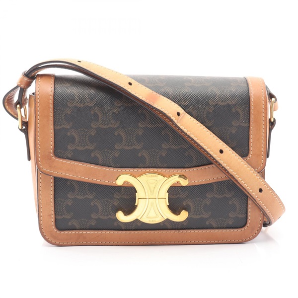 CELINE Teen Triomphe Crossbody Shoulder Bag 188882BZ4 canvas leather Black Brown