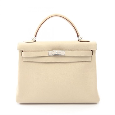 HERMES Kelly 32 Shoulder Handbag K Clemence leather Beige Parchemin SHW Used