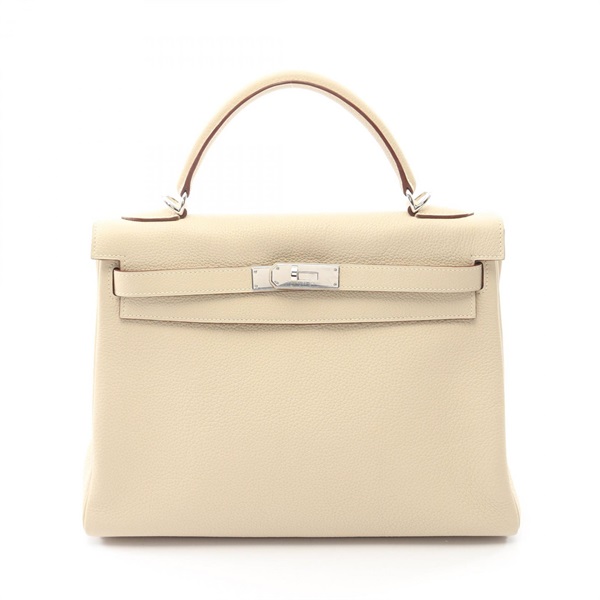 HERMES Kelly 32 Shoulder Handbag K Clemence leather Beige Parchemin SHW Used