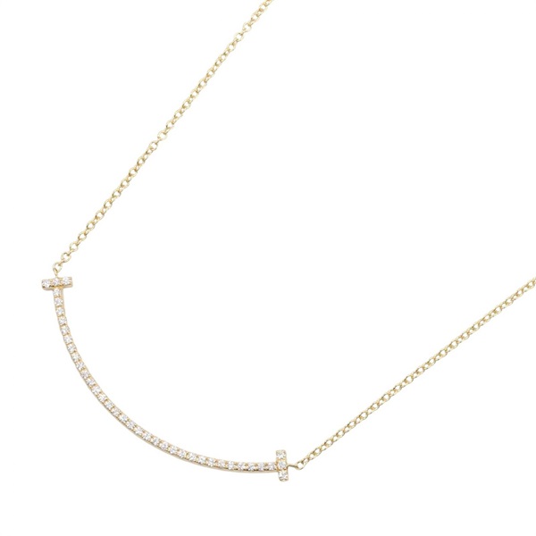TIFFANY＆CO T Smile Small Diamond Necklace 18KYG Yellow Gold Used women