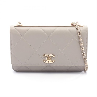 CHANEL Matelasse Chain Shoulder Bag AP0250 leather Gray Used Women GHW CC Coco