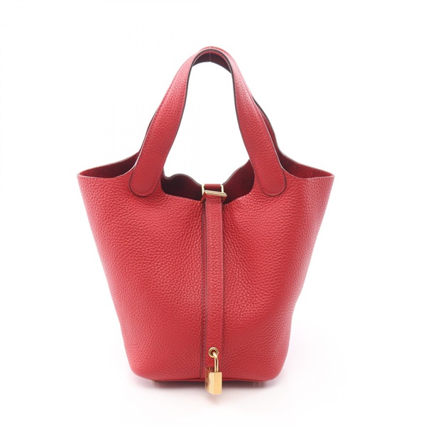 HERMES Picotin Lock PM Tote Handbag Clemence leather Red Vermillon GHW Used C