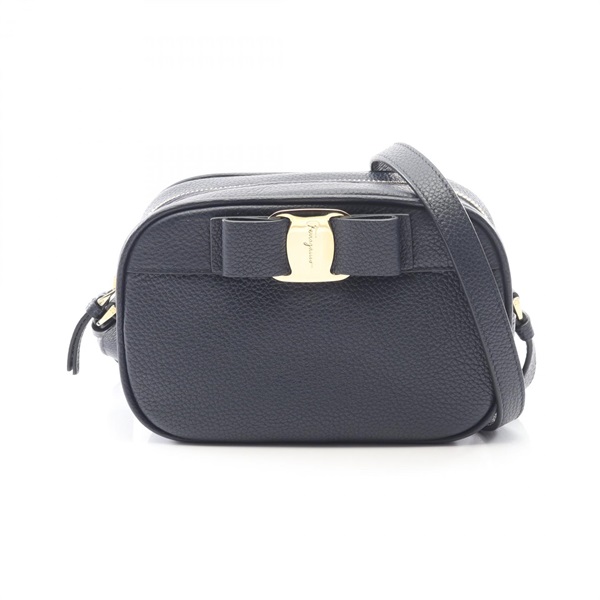 Salvatore Ferragamo Vara ribbon Shoulder Crossbody Bag leather Navy Used Women