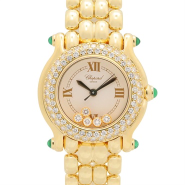Chopard Happy Sports Bezel Double Diamond Wrist Watch Quartz 18KYG Gold Women