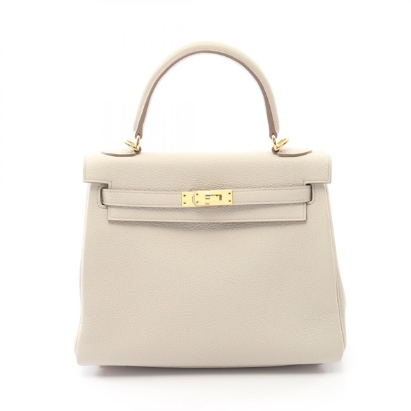 HERMES Kelly 25 Shoulder Handbag Togo leather White Beton GHW Used Women U
