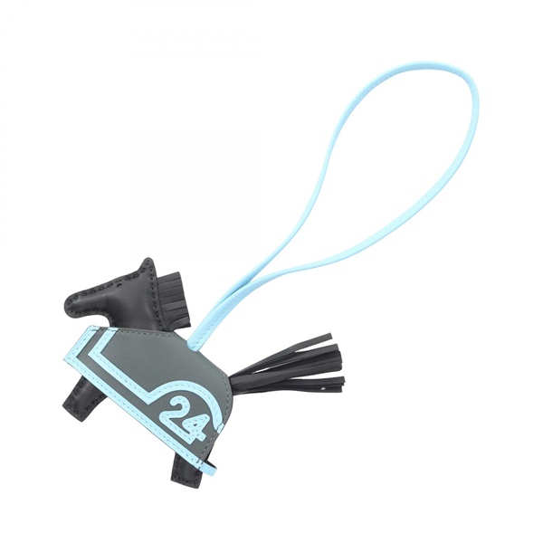 HERMES Rodeo PM Robeo Coeur Bag charm Agneau milo Swift leather Black Blue K