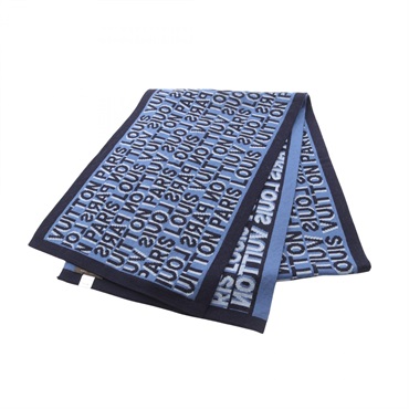 LOUIS VUITTON Echarpe LV Tag Scarf Stole Wrap wool Navy Blue Used mens LV