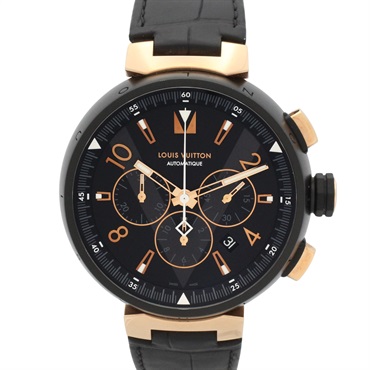 LOUIS VUITTON Tambour Chrono Wrist Watch QA039 Auto SS leather Used mens