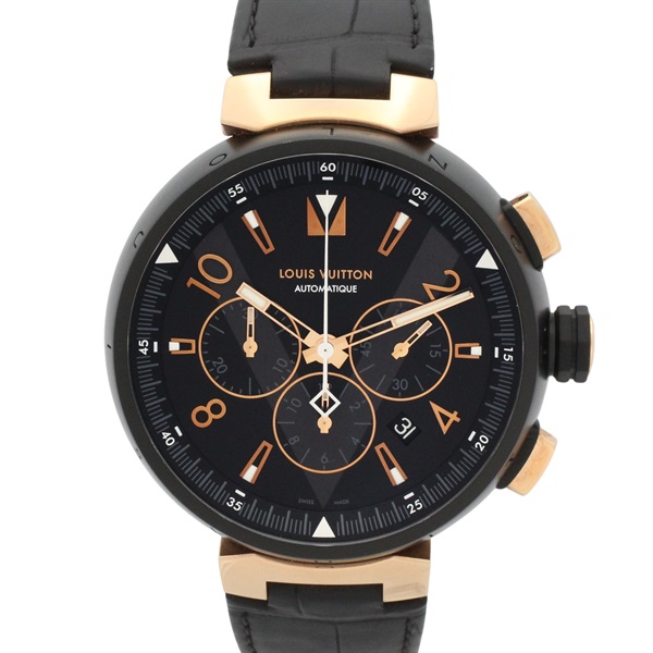 LOUIS VUITTON Tambour Chrono Wrist Watch QA039 Auto SS leather Used mens