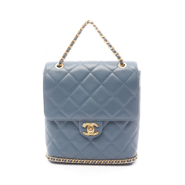 CHANEL Matelasse Camellia Rucksack Backpack chain strap bag AS4490 leather Blue