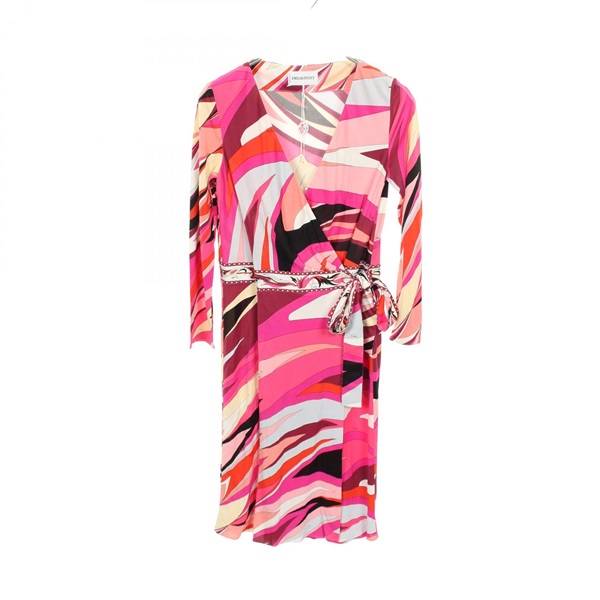 Emilio Pucci Dress Rayon Pink Multicolor #I44 Used Women